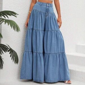 Western Wide-Leg Skirt Jeans